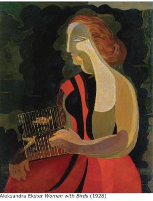 Woman with Birds (1928). Painting by Aleksandra Ekster.   
