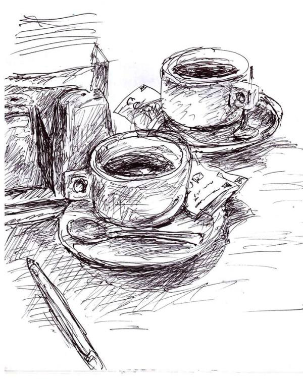  Віталій Лотоцький. Скетч. Чашки з кавою, папір, кулькова ручка, 2017 р.