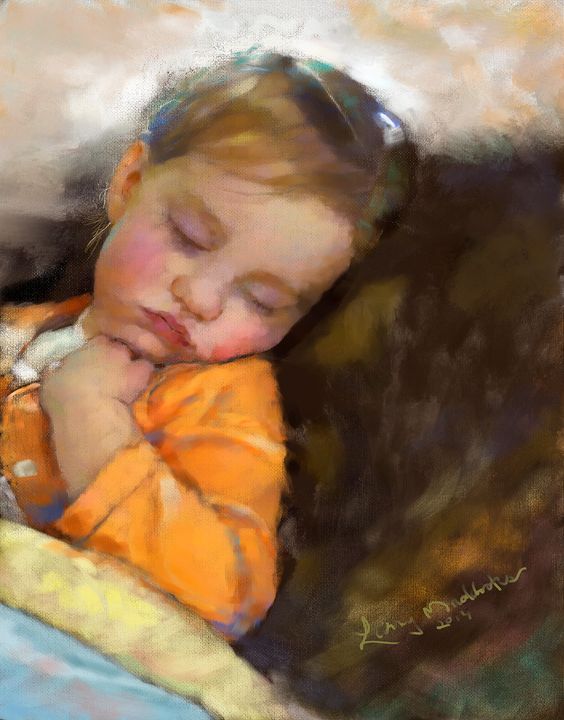 Angel on Break by Larry Maddocks impressionistic portrait painting of sleeping child.