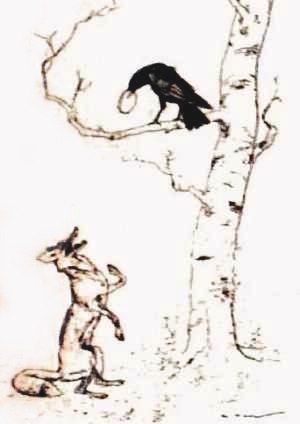 Крук і Лисиця. Езопова байка. Малюнок Карла Вімара.
