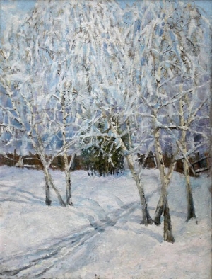 A Frozen Scene Outside Kyiv (1908). Painting by Abraham Manievich.