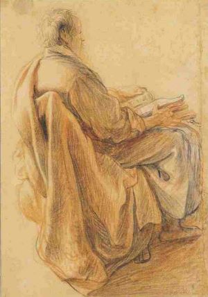 Old Man Reading a Book. Painting by Rembrandt.