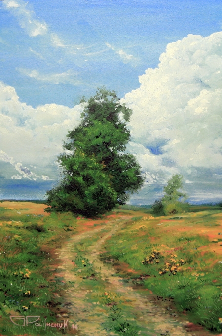 Григорій Поліщук. Польова дорога. Олія на панелі, 20×30 см, 2016 р.