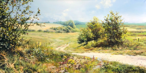 Григорій Поліщук. Пейзаж з дитинства. Полотно, олія, 120×60 см, 2019 р.