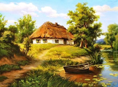 Хатинка біля річки. Картина Геннадія Колісного