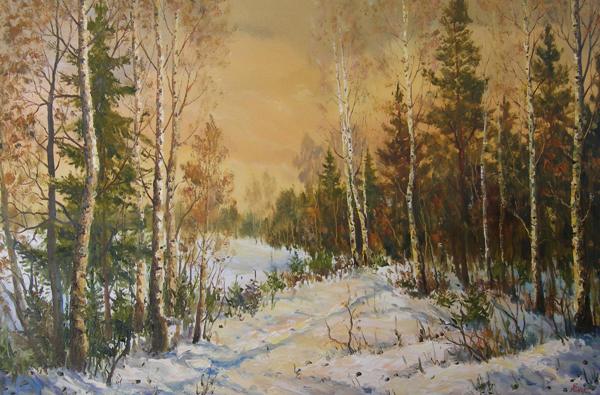 Костянтин Степанюк, відомий художник-пейзажист з Рівного. Онлайн-галерея. Перший сніг в Сергіївці. Полотно, олія, розм. 50х70см.