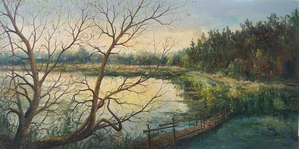 Костянтин Степанюк, відомий художник-пейзажист з Рівного. Онлайн-галерея. Решуцький ставок. Полотно, олія, розм. 120х60 см. 