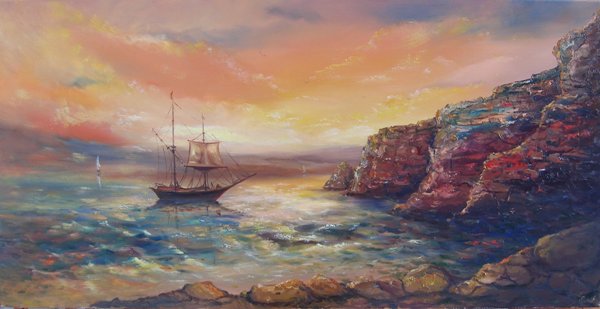 Костянтин Степанюк, відомий художник-пейзажист з Рівного. Онлайн-галерея. Море і скелі (2). Полотно, олія, розм. 120х60 см, 2010 р.