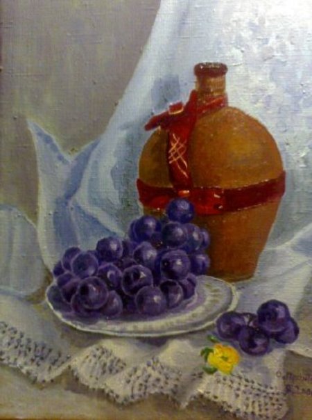 Олег Пронтенко-Maзур. Виноград з грузинським вином. Полотно, олія, 40x30 см, 2006 р.