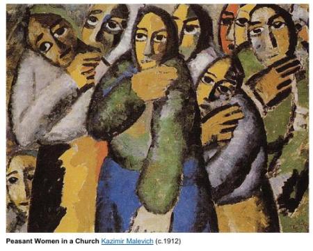 Peasant Women in a Church. Painting by Kazimir Malevich (1912).
