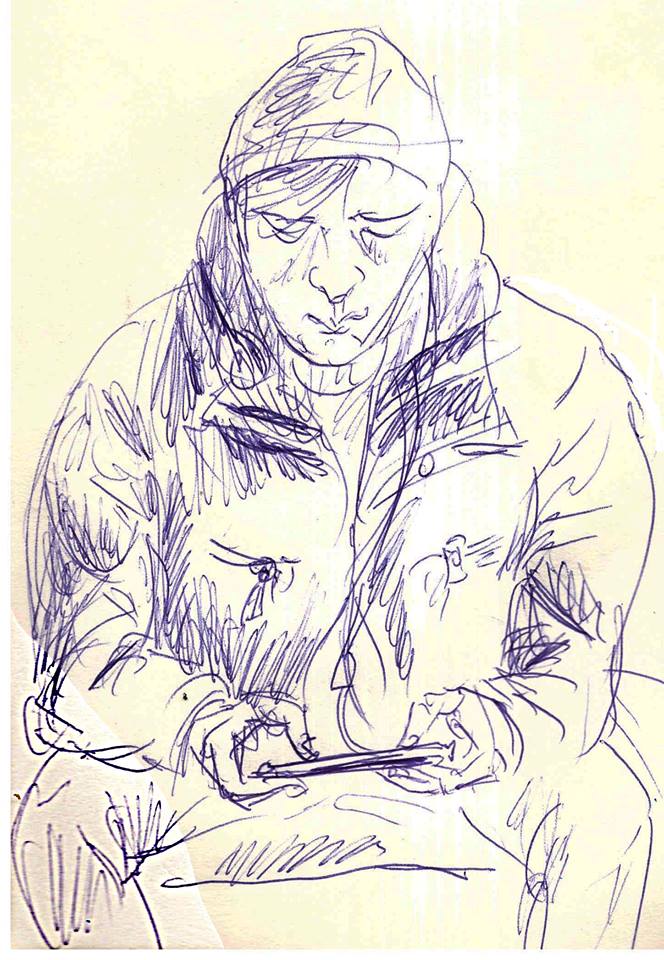Віталій Лотоцький. Скетч. Гравець (у метро), папір, кулькова ручка, 2016 р.