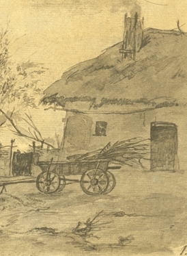 Селянське подвір'я. Акварель Тараса Шевченка (1845), фрагмент