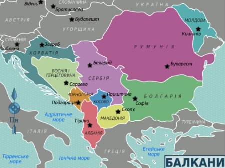 Північна Македонія. Мапа Балкан.