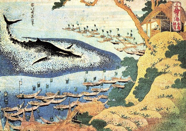 Whaling off Goto. Artist - Hokusai.