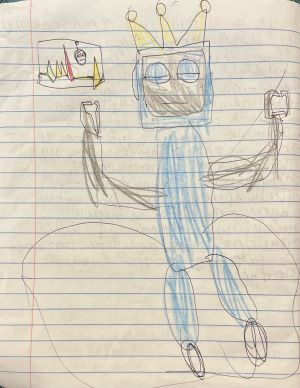 Проба пера. Кіра Селіванова (6 років). Казка про чарівних роботів-помічників. Малюнки — авторські.