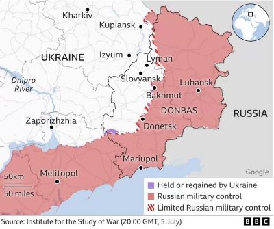 Ukraine war (map). Front-line troops discuss counter-offensive — BBC News