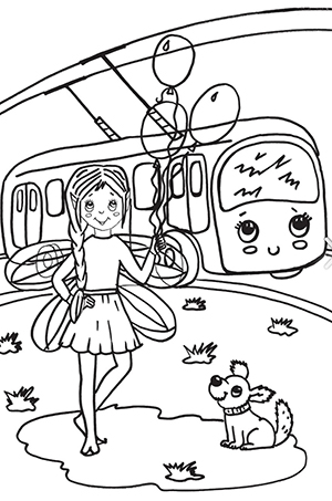 Марія Дем'янюк. Наші друзі з Ельфірії — збірка казок для дітей. Ілюстрації Людмили Великої. Розмальовки. Про кульбабовий тролейбус і фею-кондукторку.