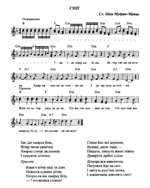 Дитячі пісні про зиму на музику композитора Миколи Ведмедері. Сніг. Слова Ніни Мудрик-Мриць.