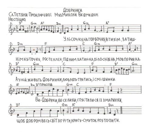 Тетяна Прокоф’єва. Про добро. Оформлення Тетяни Стружко. Ноти Миколи Ведмедері.