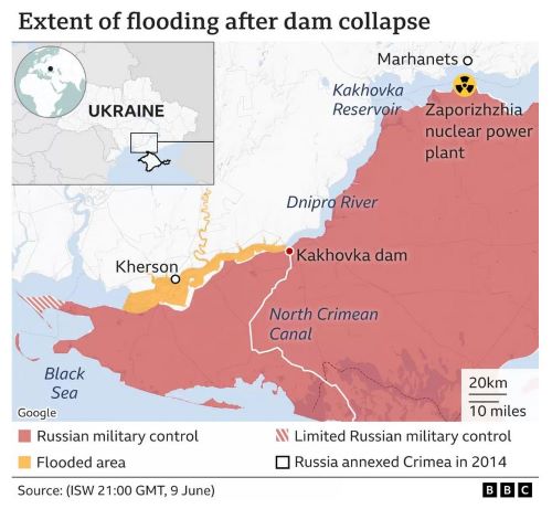Ukraine war: Living without water in a town devastated by dam breach. Map. — BBC News.