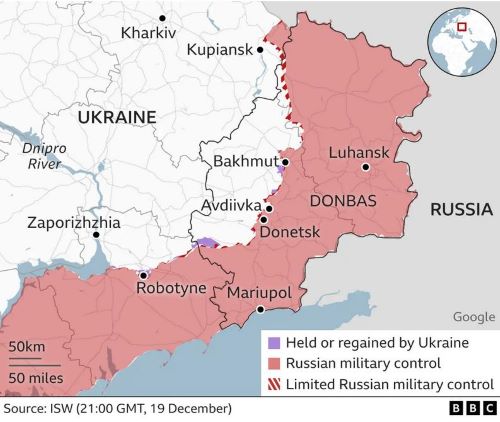 Ukraine war: The frontline city (Kupiansk) Russia could seize again. Map. Russian forces are around 8km in the distance, but are pushing hard (BBC News).