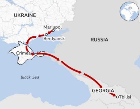 It took the group three days to travel from Berdyansk to Georgia, through occupied Crimea and Russia — BBC News.