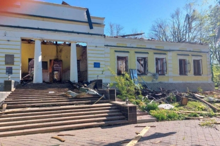 07.03.2022, a museum dedicated to philosopher and poet Hryhoriy Skovoroda in Kharkiv region was destroyed after Russian shelling hit the roof. Photos by Oleh Synyehubov on Telegram.​