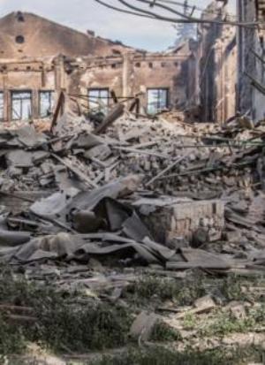 Destroyed buildings in the city of Lysychansk, northeast of Severodonetsk, after heavy fighting in Ukraine's Luhansk region, on Saturday, June 18, 2022