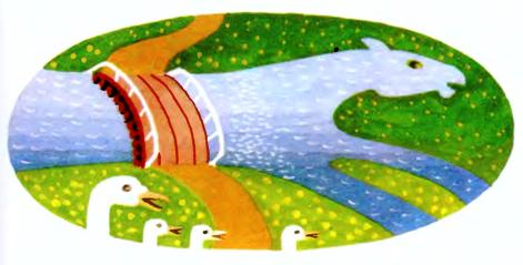 Тамара Коломієць, віршовані загадки, малюнки Едуарда Колесова. Річка і міст